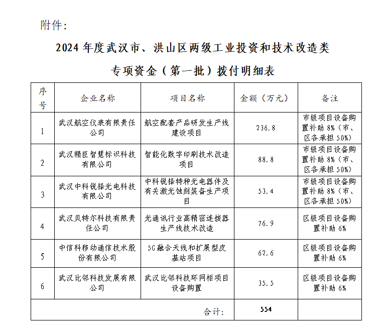 2024年度武漢市、洪山區兩級工業投資和技術改造類專項資金（第一批）撥付明細表.png